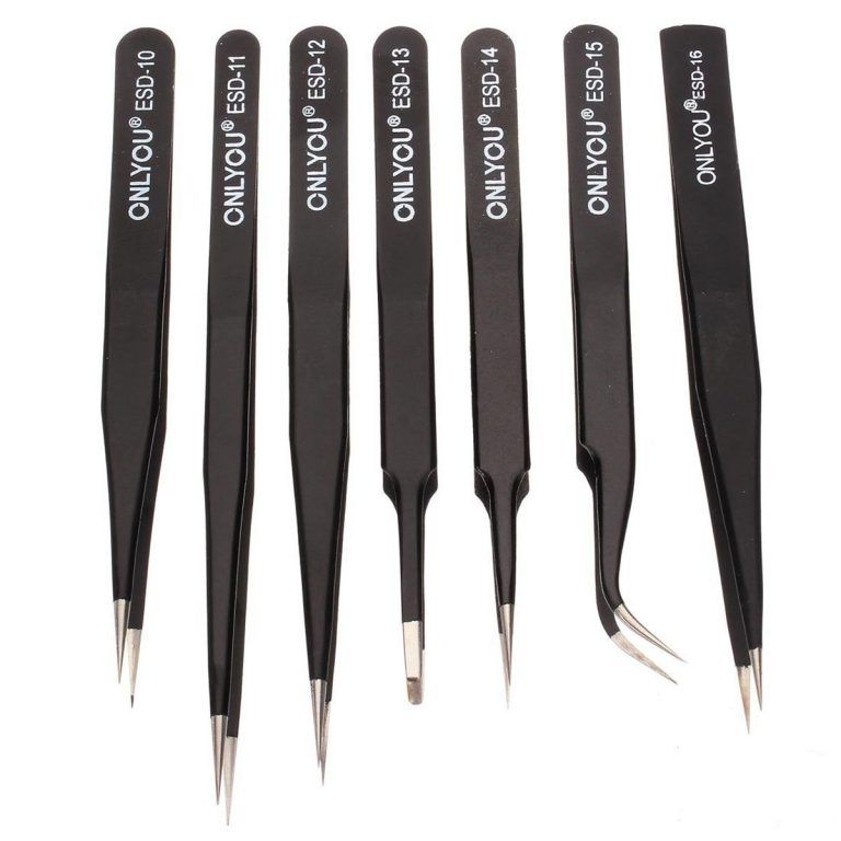 ONLYOU® ESD 7pcs BGA Pinzas de precisión Juego Pinzas antiestáticas Pinzas de acero inoxidable